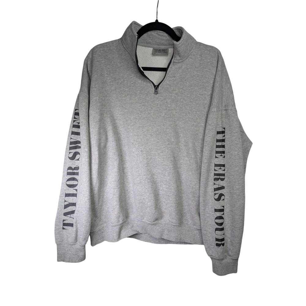 Taylor Swift The Eras Tour Quarter Zip Gray Fleece Sweatshirt Large Pullover